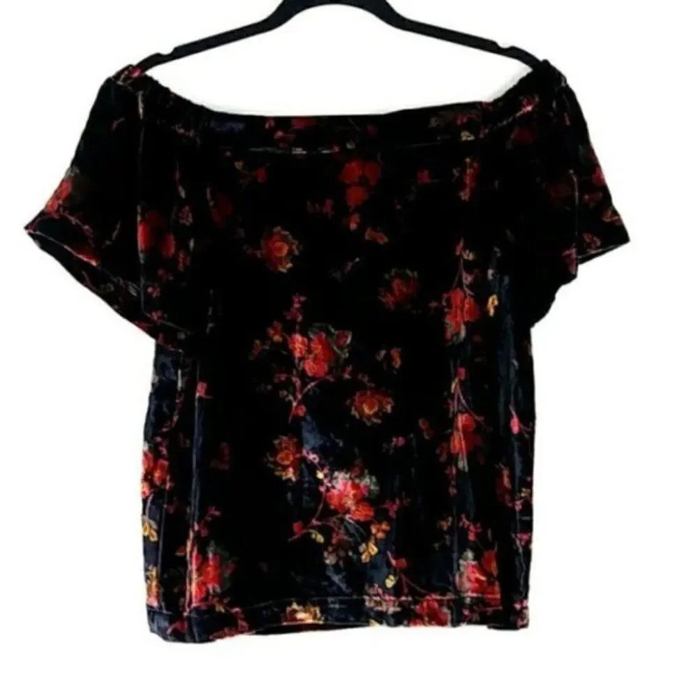 Velvet Off Shoulder Top Floral Dark Romance Sultry Siren